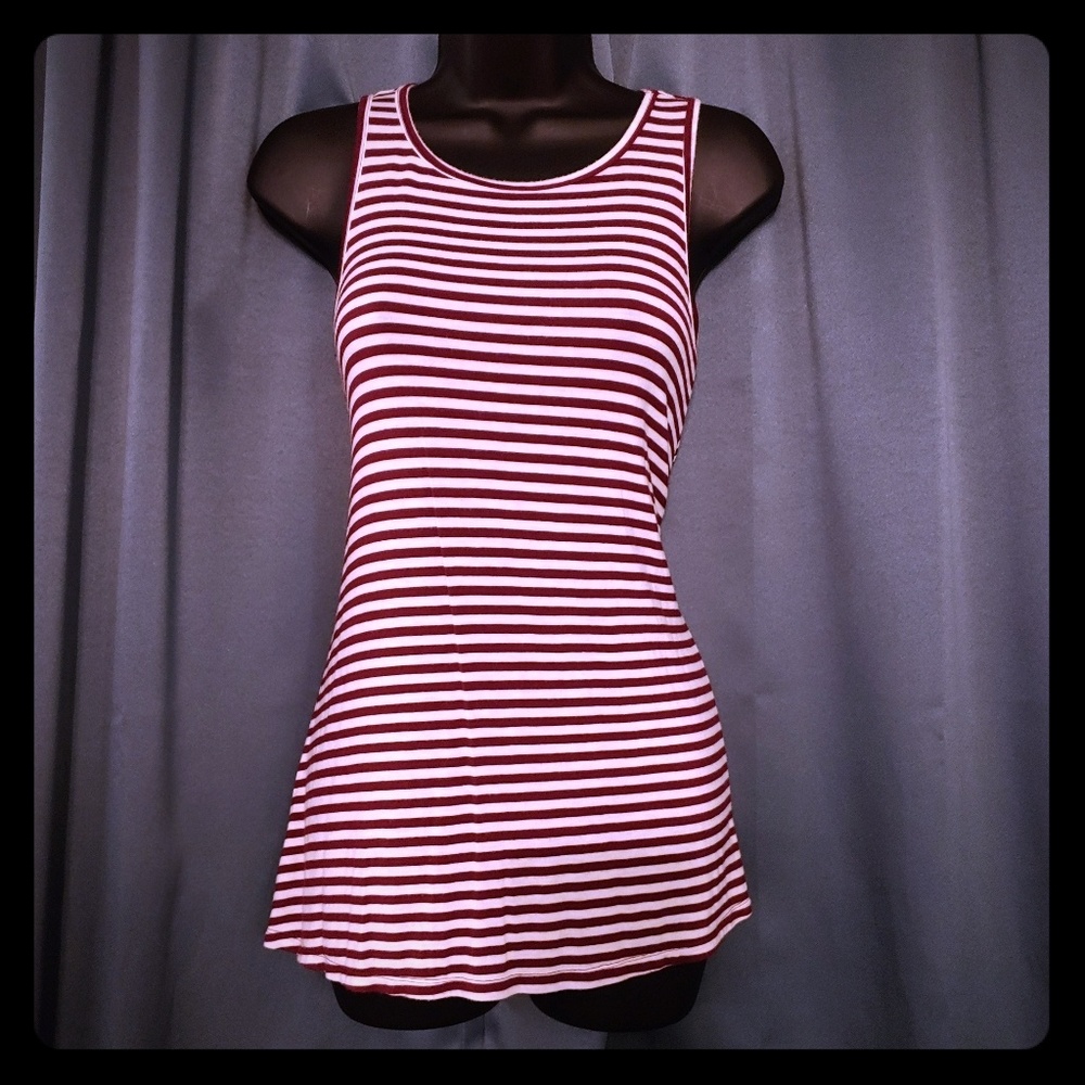 White and burgundy striped tank